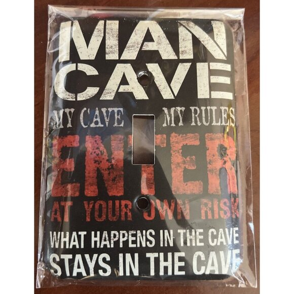 MAN CAVE MY RULES Light Switch Plate Cover by Open Road NEW SEALED - Picture 1 of 2